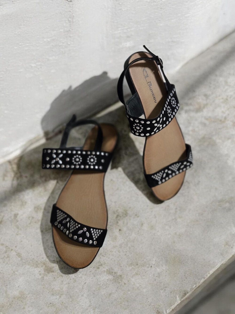 CL by Laundry Black Studded Slingback Sandals Size 7.5